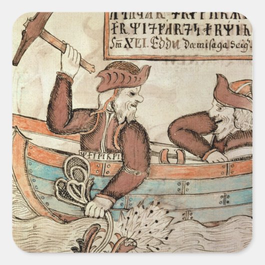 Sticker Carré Thor pêche pour le serpent de Midgard (Devant)