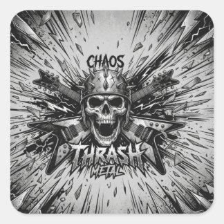 Sticker Carré Thrash Metal Screaming Skull Electric Guitars Spik