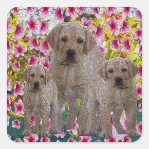 Sticker Carré Three Labrador Puppies Oil Painted