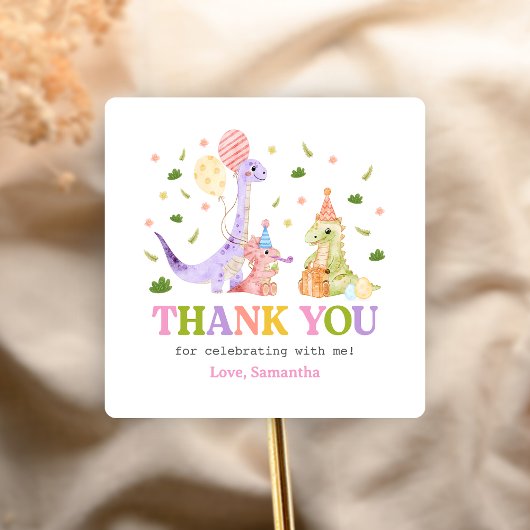 Sticker Carré Three Rex Dinosaur Birthday