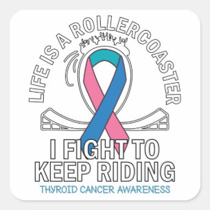 Sticker Carré Thyroïde conscience cancer rose turquoise bleu ru