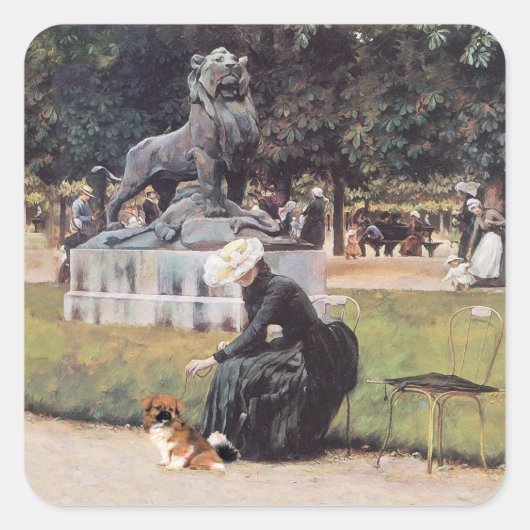 Sticker Carré Tibetan Spaniel dans le Parc (Devant)