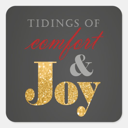 Sticker Carré Tidings Confort et Joy Gold Sparkle Noël (Devant)