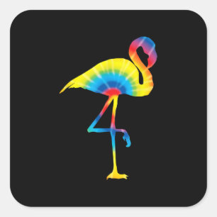 Sticker Carré Tie Dye Flamant rose arc-en-ciel Imprimer Oiseau A