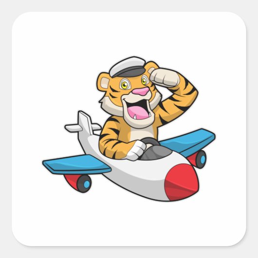Sticker Carré Tiger comme pilote dans l'avion (Devant)