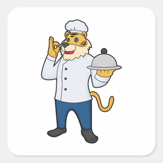 Sticker Carré Tiger Cook Chef hat Platter (Devant)