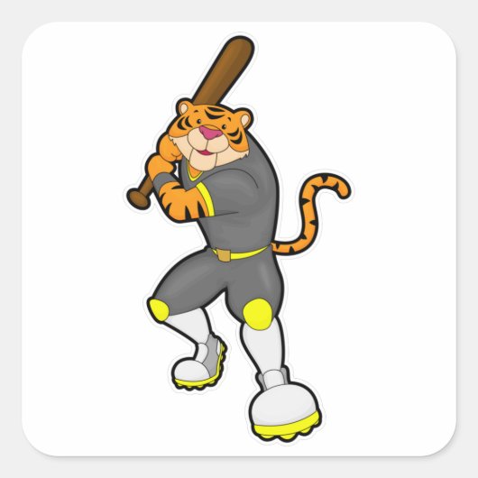 Sticker Carré Tiger en baseball avec batte de baseball (Devant)
