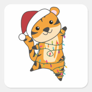 Sticker Carré Tiger Noël Neige hiver Animaux Tiger