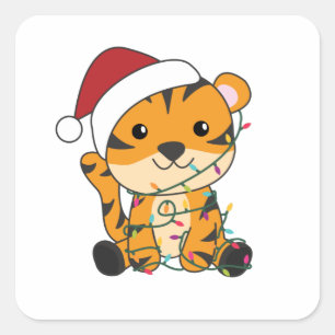 Sticker Carré Tiger Noël Neige hiver Animaux Tiger