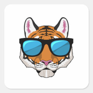 Sticker Carré Tigre avec lunettes de soleil
