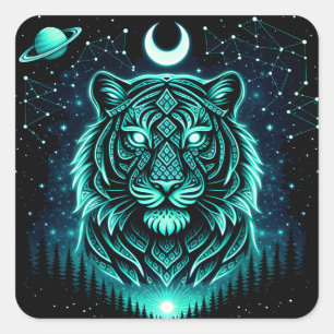 Sticker Carré Tigre Céleste – Galaxie de Faune Striker Cosmique