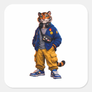 Sticker Carré Tigre Cool dans l'Art Streetwear - Tigre de Style