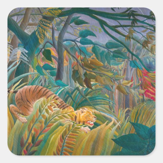 Sticker Carré Tigre dans la tempête Forêt tropicale Jungle exoti (Devant)