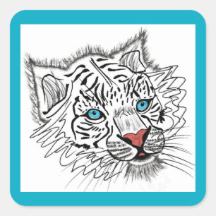 Sticker Carré Tigre de bébé aux yeux bleu