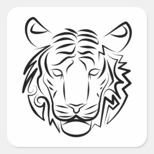 Sticker Carré Tigre tribal noir et blanc