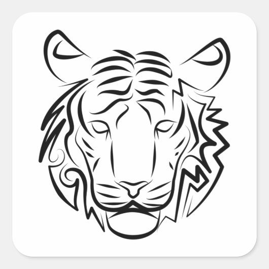 Sticker Carré Tigre tribal noir et blanc (Devant)