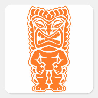Sticker Carré tiki totem guerrier orange