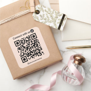 Sticker Carré Tiktok Se Connecter Avec Nous Qr Code Soft Peach