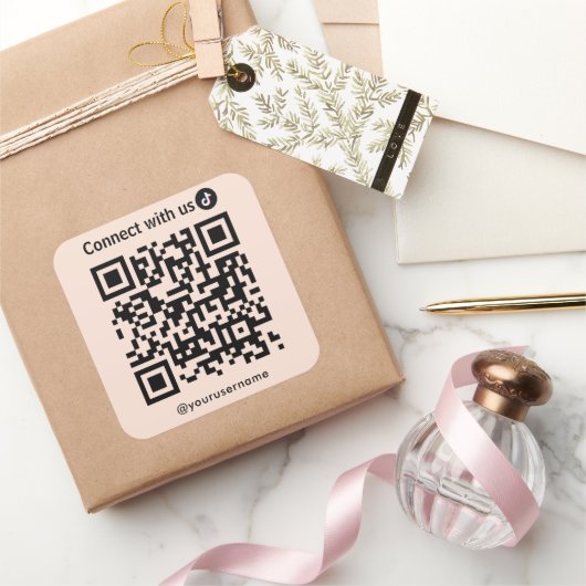 Sticker Carré Tiktok Se Connecter Avec Nous Qr Code Soft Peach (Cadeaux)