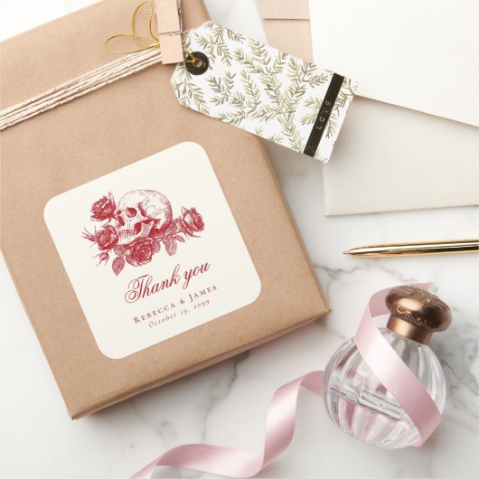 Sticker Carré Till Death Red Skull Rose Mariage gothique (Cadeaux)