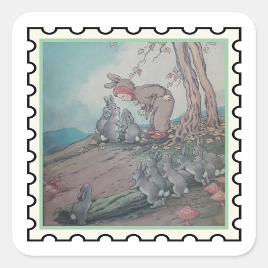Sticker Carré Timbre d'art de la comptine Baby Bunting (Devant)