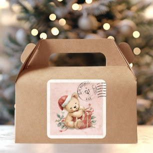 Sticker Carré Timbre de Pâques Ours en Peluche Noël Cadeau Vinta