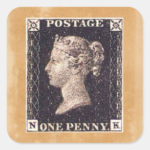 Sticker Carré Timbre-poste noir de penny
