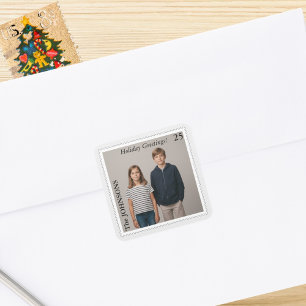 Sticker Carré Timbre-poste personnalisé pour les fêtes avec phot