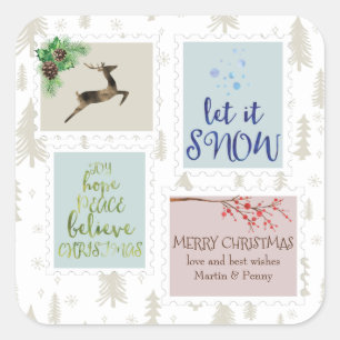 Sticker Carré Timbres de Noël vintage personnalisés