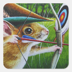 Sticker Carré Tir à l'arc Souris Bow & Arrow Watercolor Art