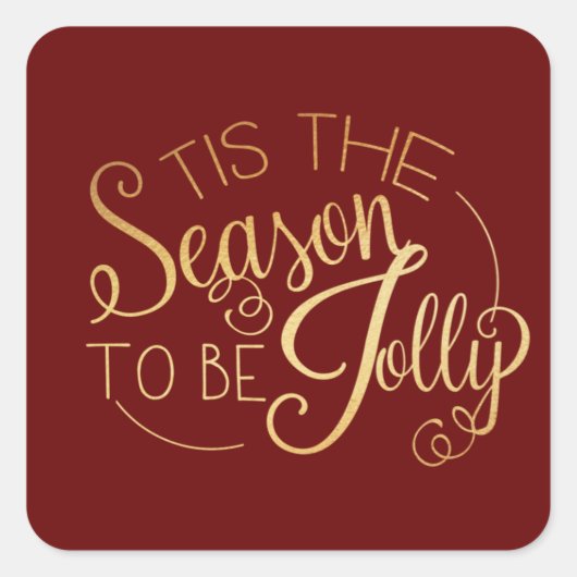 Sticker Carré "Tis Season" Gold Script Red Fancy (Devant)