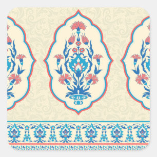 Sticker Carré Tissu floral ethnique : Élégance transparente