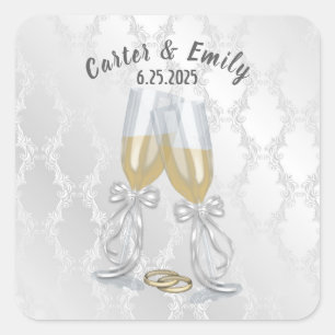 Sticker Carré Toast Mariage Champagne avec anneaux