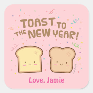 Sticker Carré Toast mignon pour la nouvelle année Pun humour Con