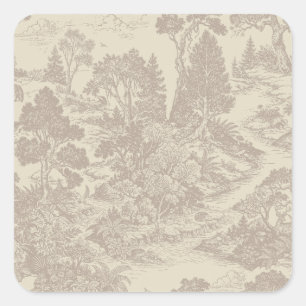 Sticker Carré Toile de bois Forêt Animaux Botanique Vintage