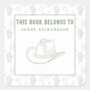 Sticker Carré Toile de Jouy Cowboy Vert - Ex-libris