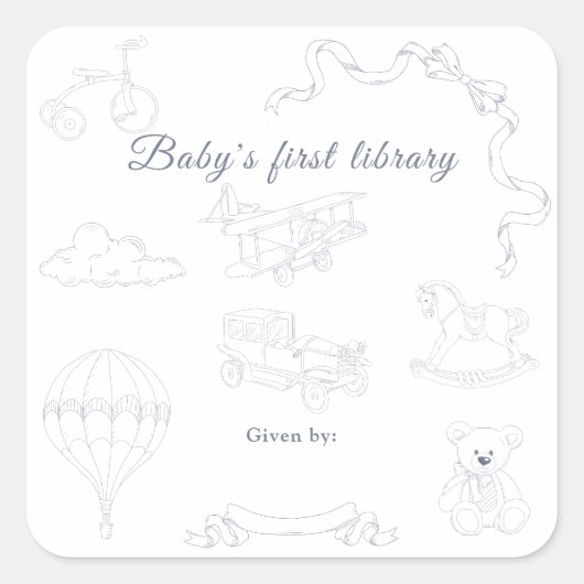 Sticker Carré Toile de Jouy Nursery Baby's first library (Devant)