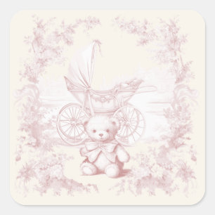 Sticker Carré Toile Floral Teddy Bear Baby shower de transport