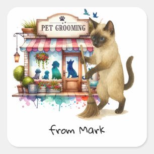 Sticker Carré Toilettage d'animaux de compagnie de style aquarel