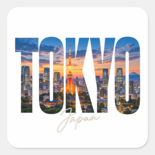 Sticker Carré Tokyo Japon Skyline au coucher du soleil