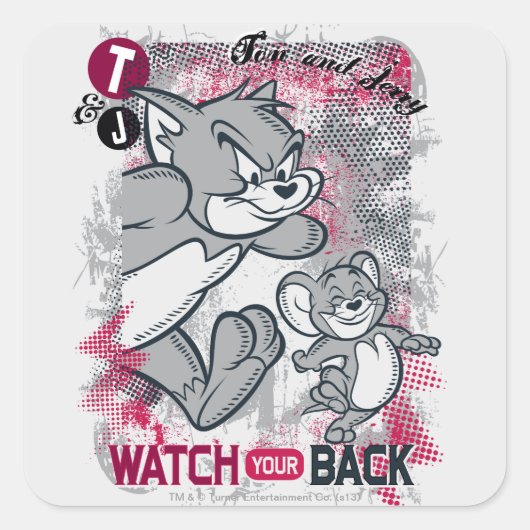 Sticker Carré Tom et Jerry Regardez votre dos (Devant)