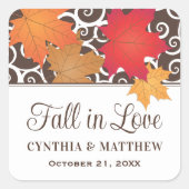 Sticker Carré Tomber dans l'amour Automne Feuilles Mariage Monog (Devant)