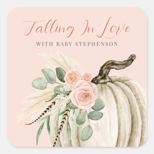 Sticker Carré Tomber dans l'amour Baby shower Citrouille rose fl (Devant)