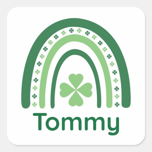 Sticker Carré Tommy Name Clover Boho Rainbow (Devant)