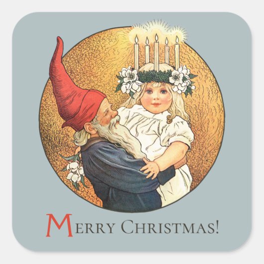 Sticker Carré Tomte de Noël et petite fille douce Lucia CC1186 (Devant)