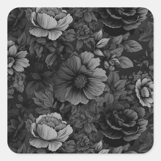 Sticker Carré Tons de gris floral (Devant)