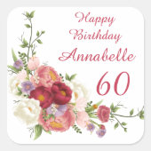 Sticker Carré Tons de rose blanc Peony Flower Joyeux anniversair (Devant)