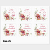 Sticker Carré Tons de rose blanc Peony Flower Joyeux anniversair (Feuille)