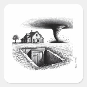 Sticker Carré Tornado Maison Cave avec Croix