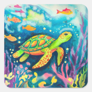Sticker Carré Tortue à peinture